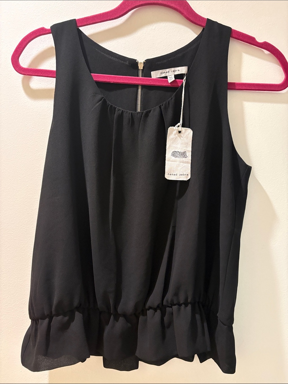 Naked Zebra Black Sleeveless Ruffled Hem Camisole
